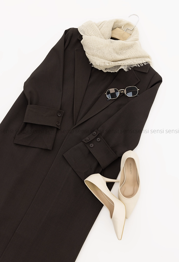 مانتو پشت دکمه آستین بلند کد1005381